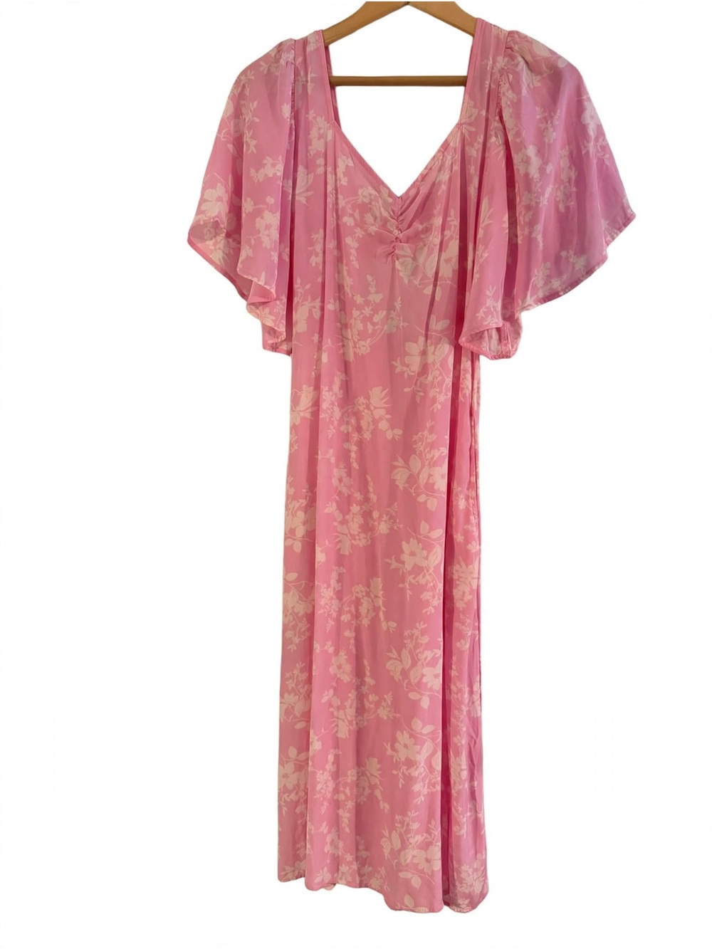 A New Day S NWT Pink White Floral Flutter Sleeve Maxi Dress